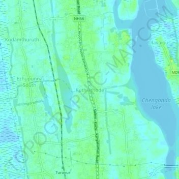 Топографическая карта Kuthiathode, высота, рельеф