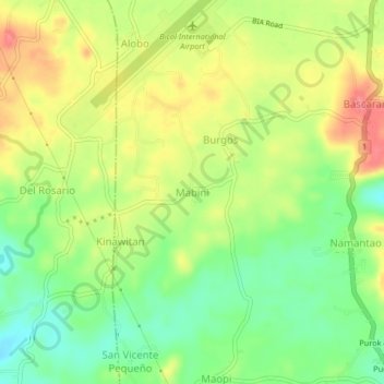 Топографическая карта Mabini, высота, рельеф