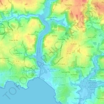 Топографическая карта Kerbrest, высота, рельеф