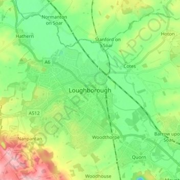 Топографическая карта Loughborough, высота, рельеф