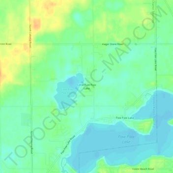 Топографическая карта Little Paw Paw Lake, высота, рельеф