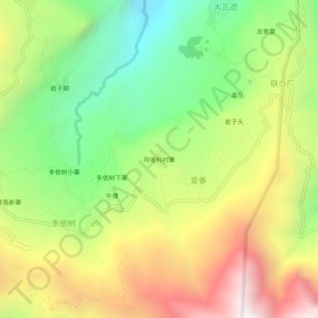 Топографическая карта 阿者科村寨, высота, рельеф