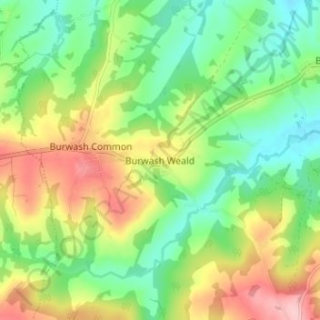 Топографическая карта Burwash Weald, высота, рельеф