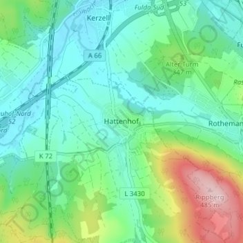 Топографическая карта Hattenhof, высота, рельеф
