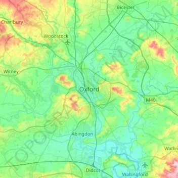 Топографическая карта Oxford, высота, рельеф