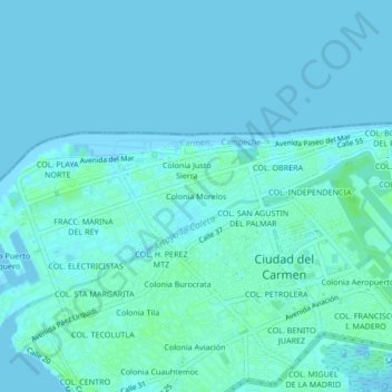 Топографическая карта Colonia Morelos, высота, рельеф