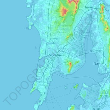 Топографическая карта Мумбаи, высота, рельеф