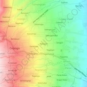 Топографическая карта Batujajar, высота, рельеф
