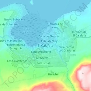 Топографическая карта El Calafate, высота, рельеф