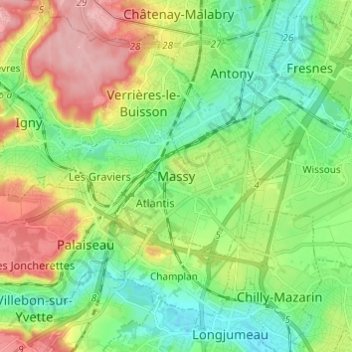 Топографическая карта Massy, высота, рельеф