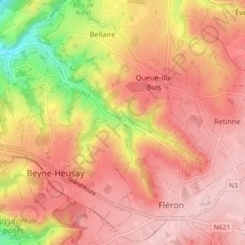 Топографическая карта Moulins-sous-Fléron, высота, рельеф