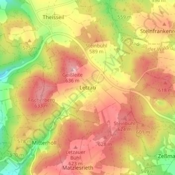 Топографическая карта Letzau, высота, рельеф