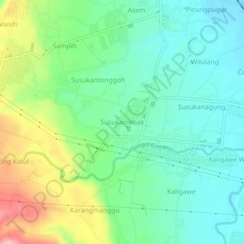 Топографическая карта Susukanlebak, высота, рельеф