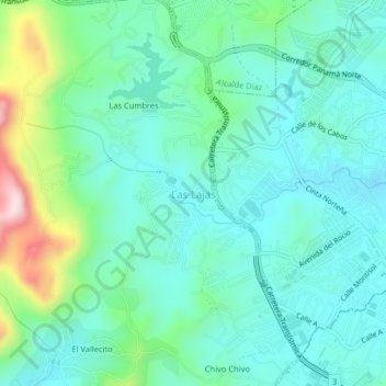 Топографическая карта Las Lajas, высота, рельеф