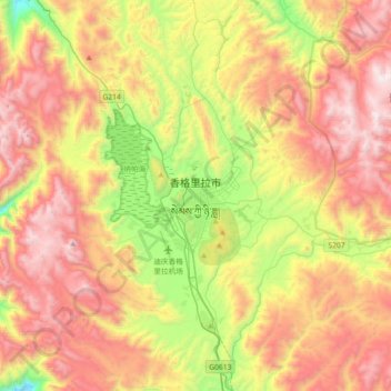 Топографическая карта Shangri-La, высота, рельеф