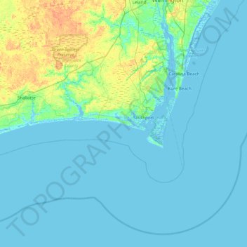 Топографическая карта Oak Island, высота, рельеф