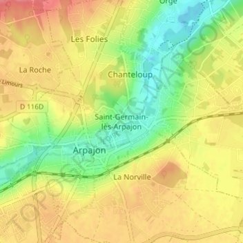 Топографическая карта Saint-Germain-lès-Arpajon, высота, рельеф