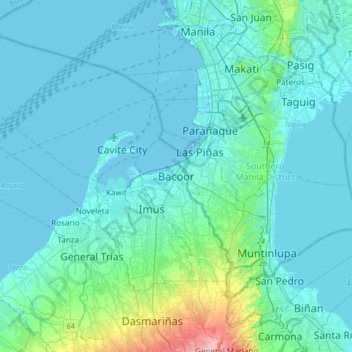 Топографическая карта Bacoor, высота, рельеф