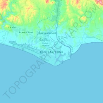 Топографическая карта Lázaro Cárdenas, высота, рельеф