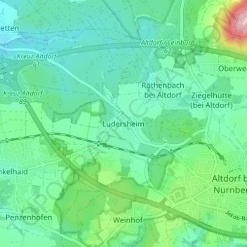 Топографическая карта Ludersheim, высота, рельеф