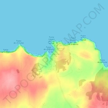 Топографическая карта Cala Morell, высота, рельеф