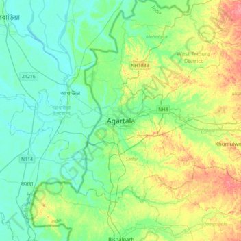 Топографическая карта Agartala, высота, рельеф