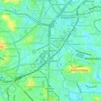 Топографическая карта Kuppiawaththa, высота, рельеф