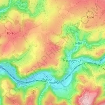 Топографическая карта Hansez, высота, рельеф