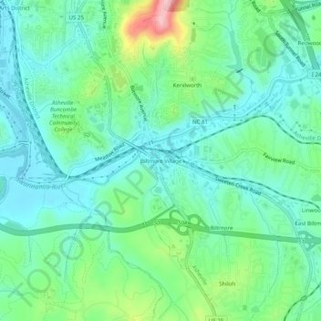 Топографическая карта Biltmore Village, высота, рельеф