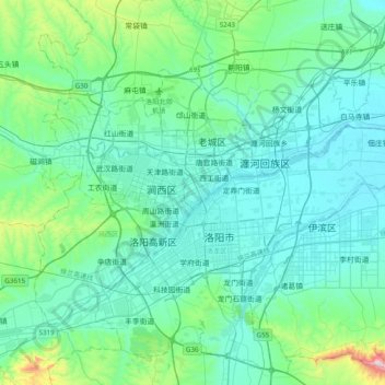Топографическая карта Luoyang, высота, рельеф