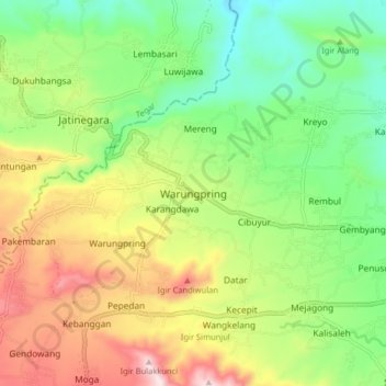Топографическая карта Warungpring, высота, рельеф