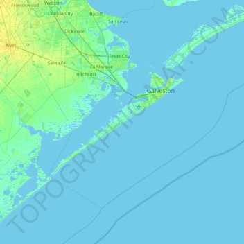 Топографическая карта Galveston Island, высота, рельеф