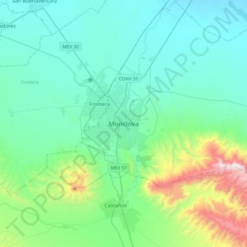 Топографическая карта Monclova, высота, рельеф