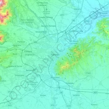 Топографическая карта Torino, высота, рельеф