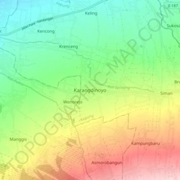 Топографическая карта Karangdinoyo, высота, рельеф
