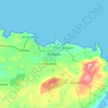 Топографическая карта Amlwch, высота, рельеф