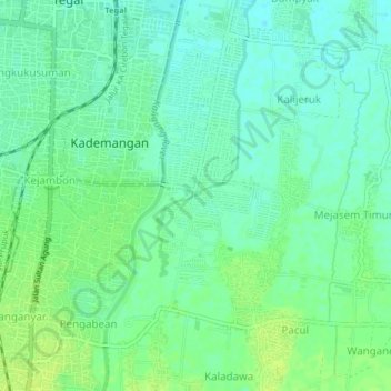 Топографическая карта Mejasem Barat, высота, рельеф