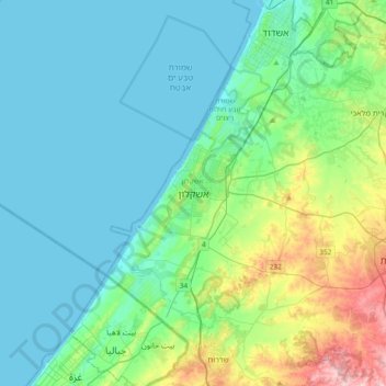 Топографическая карта Ashkelon, высота, рельеф