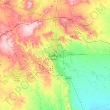 Топографическая карта Шанлыурфа, высота, рельеф