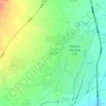 Топографическая карта 北王庄村, высота, рельеф