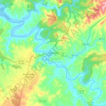 Топографическая карта Odemira, высота, рельеф