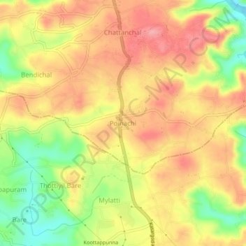 Топографическая карта Poinachi, высота, рельеф