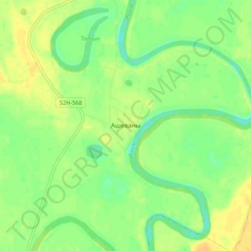 Топографическая карта Ашеваны, высота, рельеф