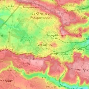 Топографическая карта Versailles, высота, рельеф