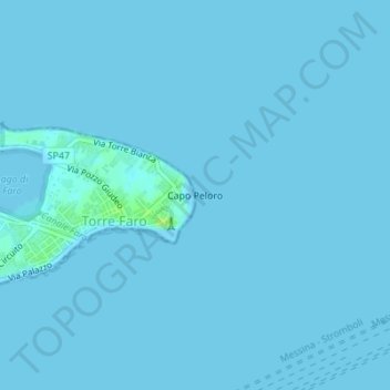 Топографическая карта Capo Peloro, высота, рельеф