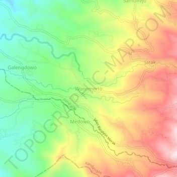 Топографическая карта Wonomerto, высота, рельеф