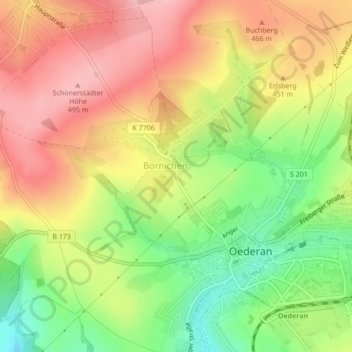 Топографическая карта Pilz, высота, рельеф