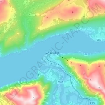 Топографическая карта Åndalsnes, высота, рельеф