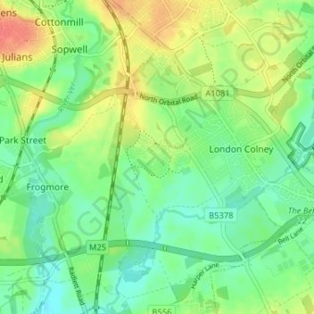 Топографическая карта Napsbury Park, высота, рельеф
