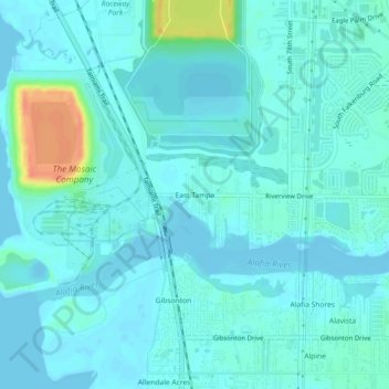 Топографическая карта East Tampa, высота, рельеф